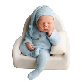 Newborn Photography Boy Outfit Baby Boy Girls Photo Shoot Costume Crochet Clothes Hat Pants Baby Prop Photoshoot (Blue)