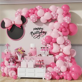 107 Premium Balloons Arch Kit - Enhance Your Events with Exceptional Decoration for Birthdays, Weddings - Matte Rose Red, Matte Pink Skin, Pink Polka Dot and 2 Leaf Bow Tie