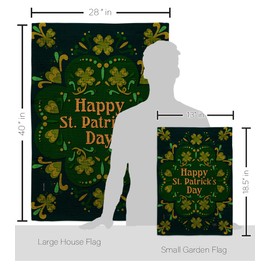 Breeze Decor Green Patty Day Garden House Flag Set Springtime St Patrick Shamrock Leprechaun Lucky Coin Holiday March Irish Clover Decoration Banner Small Yard Gift Double-Sided, Made in USA