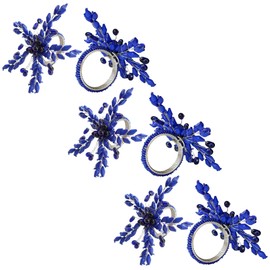ITOS365 Napkin Rings Set of 6 for Dining Table Decoration Parties Everyday Metal Napkin Holder Leaf Blue (Pack of 6)
