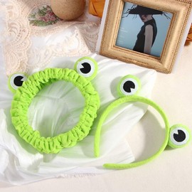 Cute Frog Eye Elastic Makeup Headband, Headband for Face Washing, Elastic Hair Band for Women Girl Birthday Frog Cute Hair Accessories Wide-brimmed Elastic (Green, One Size)