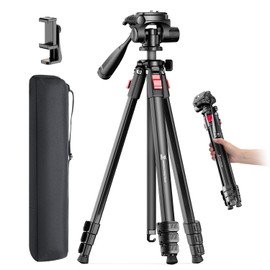 JOBFRI 68" Lightweight Camera Tripod Stand, Compact Portable Travel Aluminum Tripod for DSLR/SLR, Compatible with Canon/Nikon/Phone (Supports 8.8 lbs, Weighs 2.46 lbs) Black