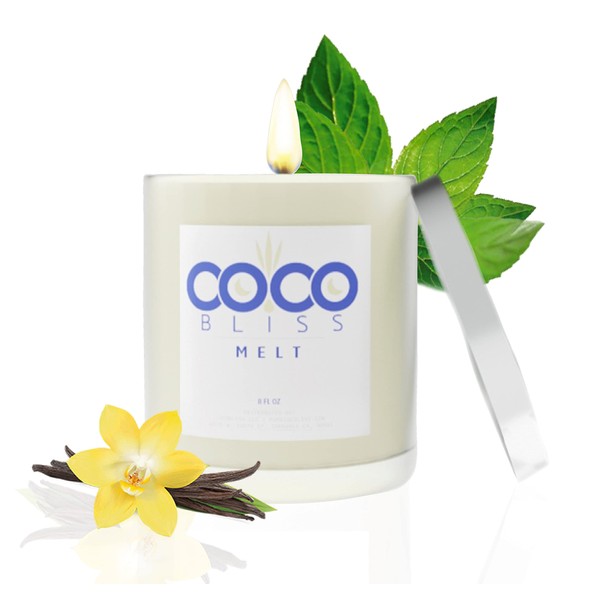 Coco Bliss Melt - Massage Candle Natural Coconut Moisturizing Body Oil Candles for Women, Men & Romantic Couples | Body Essential Oil Candle Vanilla Scent, Vitamin E Almond Oil, Cocoa Butter - 8Oz