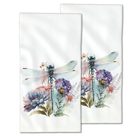 CXULIN 2 Pack Hand Bath Towel,Watercolor Dragonfly Fingertip Towel Bathtub Decorative Bath Towel Bathroom Kitchen Towel Set Highly Absorbent SPA Gym Towels 14x28 Inch