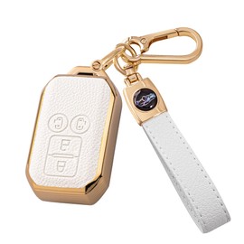 [PIMOHI] Compatible Suzuki Key Case, Sliding Door, Keychain, New Spacia Custom, Solio Flare Wagon, Smart Key Case, Key Cover, Leather-like TPU, Genuine Leather Key Holder, white platinum