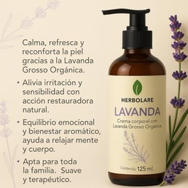 Herbolare Crema Corporal Natural de Lavanda Grosso Orgánica Francesa 125 ml | Hidratación y Sensación de Calma para Piel Sensible o Irritada | Ritual de Relajación | Uso Familiar | Sin Parabenos