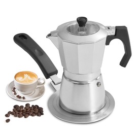 ESEVOLO 2Pcs - 1 Moka Pot Espresso + 5.5 Inch Stainless Steel Induction Plate Adapter, 6 Cup Aluminium Italian Stovetop Espresso Maker, Transparent Cover, Portable Coffee Maker for Camping