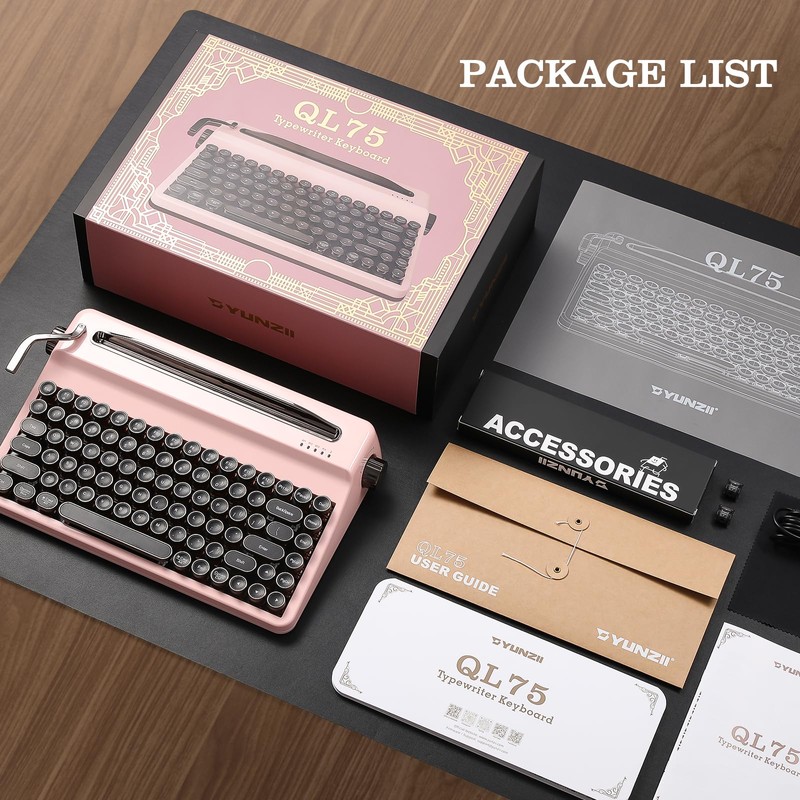 YUNZII QL75 Wireless Typewriter Hot Swap Retro Mechanical Keyboard,Punk Round