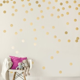 Easy Peel & Stick Gold Wall Decal Dots, 1.2inch (216 Decals) Safe on Paint Walls Removable Metallic Vinyl Polka Dot Decor, Round Circle Art Glitter Stickers, Paper Sheet Baby Kids Nursery Room Set