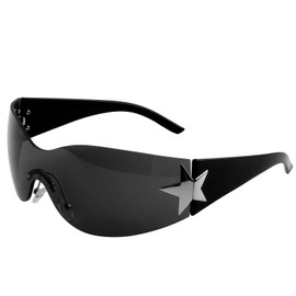 Rimless Wrap Around Sunglasses UV400 Protection Oversized Trendy Y2k Rave Sunglasses Flat Top Shield Futuristic Mirrored Shades Sun Glasses for Men Women Running Cycling Fishing Driving Unisex