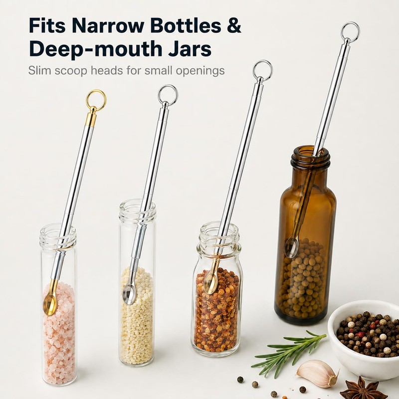 4 Pcs Retractable Mini Scoop Spoons,Tiny Capacity Spoons with Storage