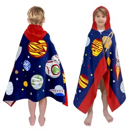 growell Kids Hooded Bath Towel-Soft Thick 100% Cotton Hooded Beach Towel for Kids 3-10 Years,Absorbent Fast-Drying Cute Toddler Bath & Swim Towel for Boys & Girls 30"x50"(Space Navy)