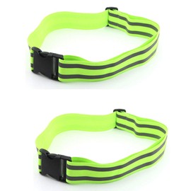 EORTA 2 Pieces Reflective Bands Night Running Band High Visibility Reflective Adjustable Waist Belt Sports Safety Reflector Tape Strap for for Jogging/Cycling/Walking/Bicycle, Green