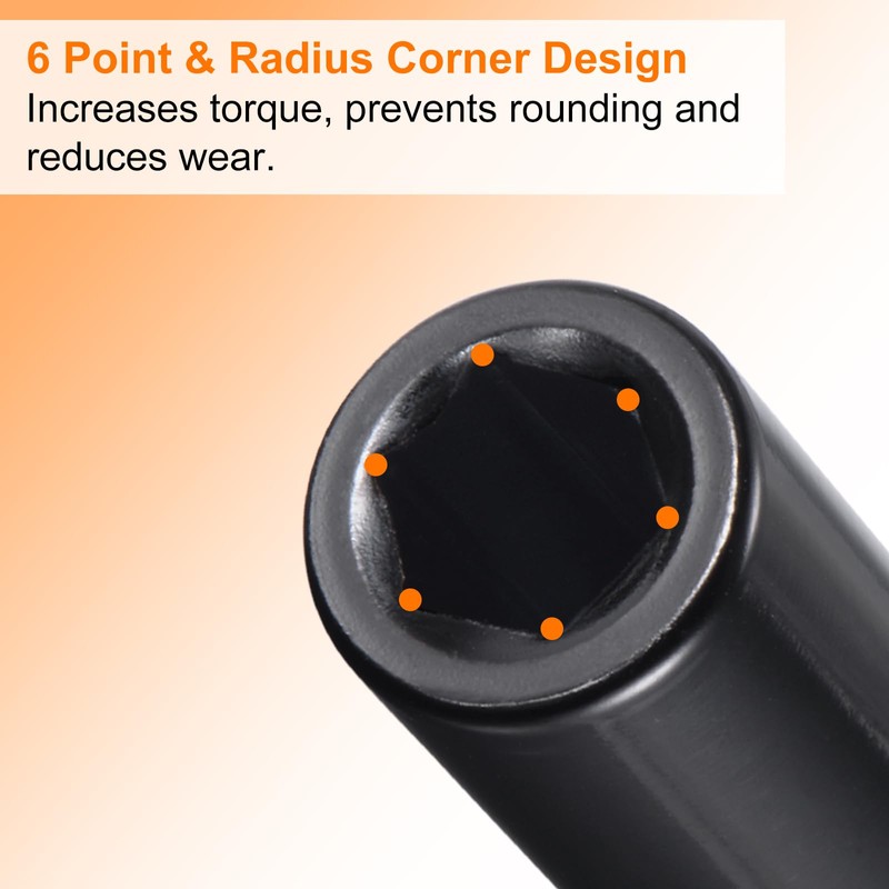 sourcing map Deep 6-Point Impact Socket 1/2" Drive 8mm Metric