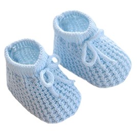 Mini Mart Online Limited Baby Boys Girls Blue & Pink Drawstring Knitted Bow Bootes/Booties 0-3 Months