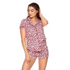 bebe Leopard Pajamas for Women, Short Sleeve Pajama Set for Women, Soft Knit Ladies PJs (Light Pink, Medium)