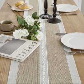 Wracra Embroidered Table Runner Linen Table runners 36 inches Long for Holiday Party, Wedding and Dining Decorations(Coffee, 13"×36")