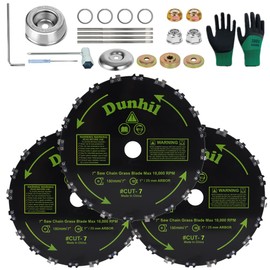 Dunhil 3 Pack 7" x 16 Teeth Chainsaw Tooth Brush Blades - Meatl Weed Eater Saw Blade Kit with 4 Carbon Steel Round Chainsaw Blades, 4 Round Files, and 4 Washers for Brush Cutters, String Trimmers