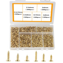 HVDHYY Small Wood Screws Small Hinge Antique Self Tapping Screws Multi-Purpose Wood Screw DIY Miniature Screw Set Gold M2/M2.5 1200pcs