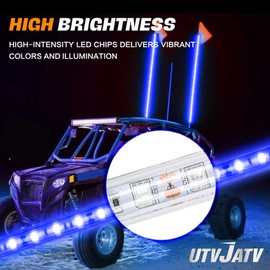 UTVJATV 4ft LED Whip Blue Lights Waterproof Flag Pole Safety Antenna with Flag for Can-Am Maverick X3 Sand Dune Buggy UTV ATV 2020 Polaris RZR XP 4X4 Offroad Truck 4 Wheels - 2PCS