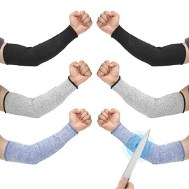 PATIKIL 14 Inch Cut Resistant Sleeve, 3 Pairs Arm Safety Protectors Sleeves Forearm Sleeve HPPE Level 5 Protection for Thin Skin and Bruising, M, Black/Gray/Blue