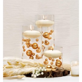 300 Floating Gold Pearls- Fills 4 Gallons of The Floating Transparent Water Gels for Your Vases- with Pre-Measured Prep Bags- 12 White Fully Submersible Fairy Lights