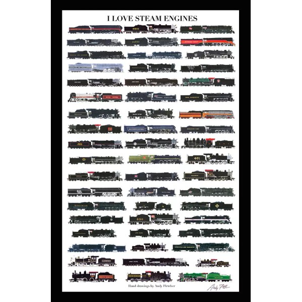 I Love Steam Locomotives 12"x18" matted poster Andy Fletcher signed