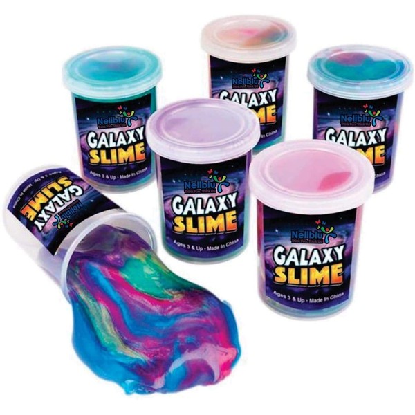 Neliblu Slime - Goodie Bag Stuffers - 12 Pack Galaxy Slime Assorted Silly Putty Unicorn Party Favors - Bulk Party Pack - 1 Dozen Marble Rainbow Non Toxic Slime