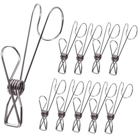 ASK Stainless Steel Clips with Hooks, 3.5 inches (9 cm), Set of 10, Clothespins Clips, Pinch, Rust Resistant, Strong, Windproof, Clothespins, Laundry Supplies, Clothes Drying, Room Drying, Outdoor Drying, Multi-Purpose (10 Pieces, 7 Type A (3.5 inches (9