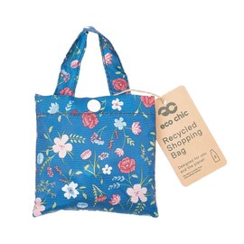 ECO CHIC Lightweight Foldable Reusable Shopping Bag Water Resistant Tote Bag (Floral Navy)