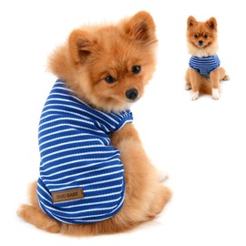 PAIDEFUL Clothes for Small Dogs Boy Girl Summer Striped Puppy T Shirt Vest Breathable Cotton Tee Sleeveless Chihuahua Yorkshire,Blue,Size S