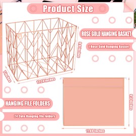 Lincia Hanging File Folder Kit, Include 1 Rose Gold Metal File Holder and 24 Pack Decorative Hanging Folders for Office School Classroom Supplies, Letter/A4 Size(Warm Color Style)