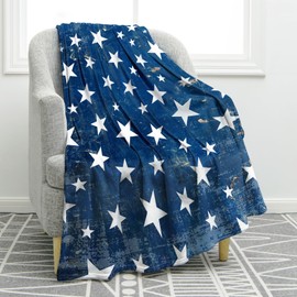 Jekeno American Flag Star Patriotic Blanket Gifts for Men Women Dad Husband Son Independence Day Birthday Christmas USA Flag Print Presents Decor Home Couch Bed Sofa Soft Cozy Plush Throw Blue 50"x60"
