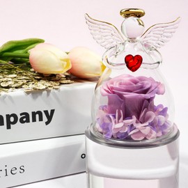 Miofula Eternal Rose Angel Gifts for Mum, Grandma, Eternal Flower Gift for Women, Forever Rose in Glass Angel Figure, Birthday Gift for Mother, Grandma for Christmas, Mother's Day, Valentine's Day,