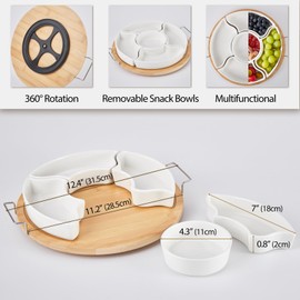Rotatable Divided Serving Dishes Platters, Lazy Susan Serving Tray with Handles for Party, Ideal Porcelain Appetizer Serving Tray for Chips and Dip, Veggies, Candy and Olives