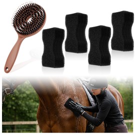 Maxdot 5 Pcs Horse Grooming Kit, Horse Mane and Tail Brush with 4 Grooming Sponges, for Removing Dirt, Dander & Tangles, Ideal for Equestrians & Owners