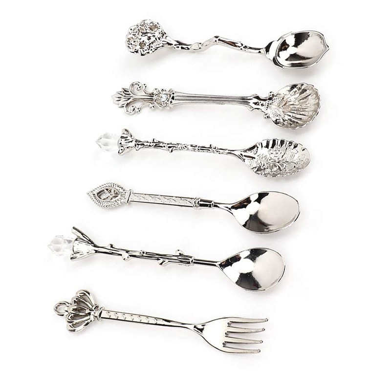 6 Pcs/Set Vintage Carved Coffee Spoons Teaspoons Retro Zinc Alloy