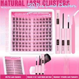 EYDEVRO Natural Cluster Lashes Kit Left/Right Wispy Lashes Individual Clusters DIY Lash Extension Kit Individual Eyelashes with Waterproof Lash Bond and Seal Lash Tweezers