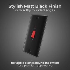 BG Electrical Large Cooker Control Switch Unit with LED Power Indicator, Double Plate, Double Pole, Raised Profile, Round Edges, Nexus Metal, Matt Black, 45A, NFB72