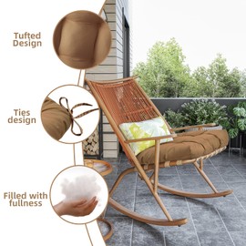 Wadser Outdoor/Indoor Chair Cushions Burgundy, Tufted Patio Seat Cushions Round Corner, 2 Pack Waterproof Chair Pads with Ties, 19"x19"x3.9"