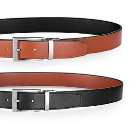 MILORDE Men’s Reversible Leather Belt for Casual Golf Dress Pants Shirts, Double Style - 2 Sides (Black/Brown - M911,38)