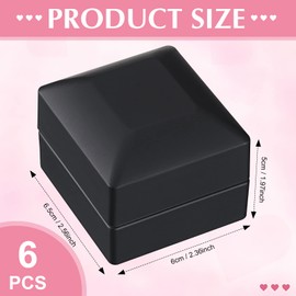 6 Pcs Black Ring Box with LED Light Engagement, Proposal, Wedding Ring Case Earring Gift Box, Elegant Velvet Square Shaped Wedding Ring Box Display Ceremony Anniversary Birthday Gift