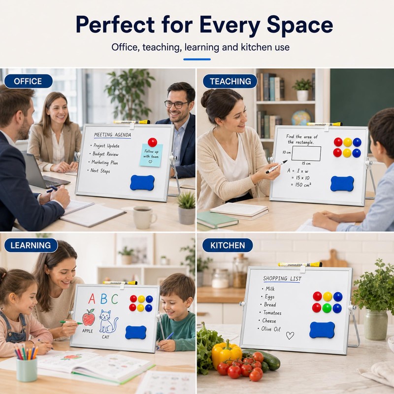 Foldable Desktop Magnetic Whiteboard 20x30 cm, Double Sided Dry Erase