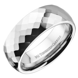 MJ Metals Jewelry Tungsten Carbide 8mm Polished Faceted Honeycomb Pattern COMFORT FIT Wedding Band Ring Size 9