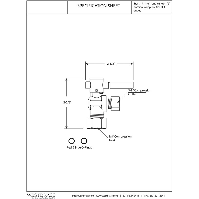 Westbrass A105BL-62 1/4-Turn Lever Handle Angle Stop Shut Off Valve,
