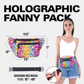 SoJourner Holographic Rave Fanny Pack - Packs for festival women, men | Cute Fashion Waist Bag Belt Bags, Rainbow Triangles, One_Size