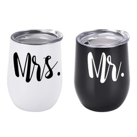 GINGPROUS Mr and Mrs Wine Tumbler Set, Wedding Wine Tumbler, 12 Oz Insulated Stainless Steel Wine Tumbler for Newlyweds Couples Wife, Wedding Tumbler Idea for Bridal Showers Engagement, Set of 2