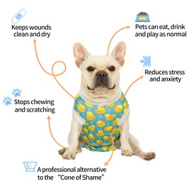 CuteBone Dog Surgery Recovery Suit Cat Surgical Onesie Female Body Suits Male Prevent Pet from Licking Wounds SSF03XL Yellow Ducks