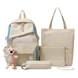 Shendy Vendy Mochila Set Escolar Bolsa Lapicera Juvenil Laptop Color Crema