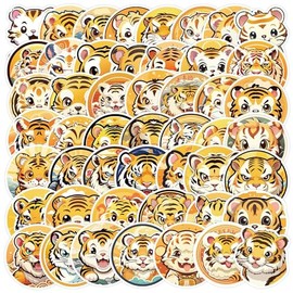 LYLSDSB Tiger Stickers Pack of 50 Cute Cartoon Animal Stickers for Laptop Skateboard Luggage Car Phone Guitar Scrapbook Bicycle Waterproof Funny Tiger Sticker for Children Adults